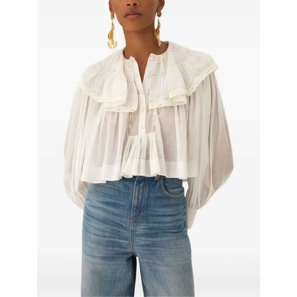 Chloe Women Cotton Voile And Lace Cropped Ruffle Top - Picture 5 of 5